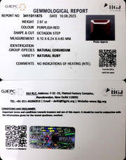 2.97/CT Natural Mozambique Ruby with Govt. Lab Certificate (12210)